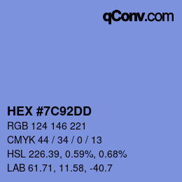 カラーコード: HEX #7C92DD | qconv.com
