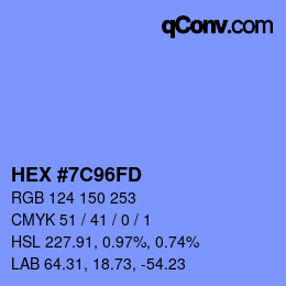 カラーコード: HEX #7C96FD | qconv.com