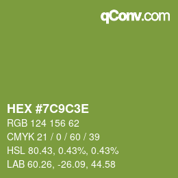 Color code: HEX #7C9C3E | qconv.com