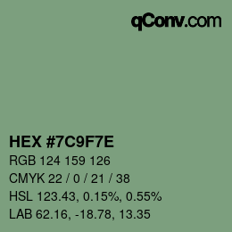 Color code: HEX #7C9F7E | qconv.com