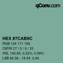 Color code: HEX #7CAB9C | qconv.com