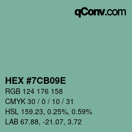 カラーコード: HEX #7CB09E | qconv.com
