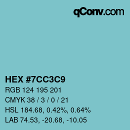 カラーコード: HEX #7CC3C9 | qconv.com