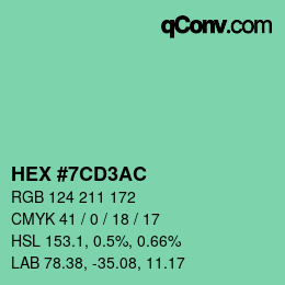 Color code: HEX #7CD3AC | qconv.com
