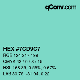 カラーコード: HEX #7CD9C7 | qconv.com