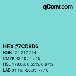カラーコード: HEX #7CD9D6 | qconv.com