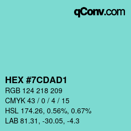 カラーコード: HEX #7CDAD1 | qconv.com