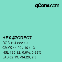 カラーコード: HEX #7CDEC7 | qconv.com