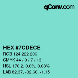 カラーコード: HEX #7CDECE | qconv.com