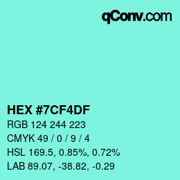 Color code: HEX #7CF4DF | qconv.com