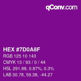 颜色代码: HEX #7D0A8F | qconv.com