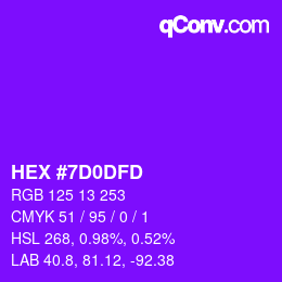 颜色代码: HEX #7D0DFD | qconv.com