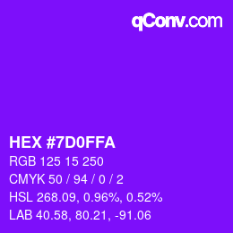 Color code: HEX #7D0FFA | qconv.com
