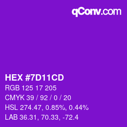 Farbcode: HEX #7D11CD | qconv.com