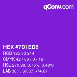 カラーコード: HEX #7D1ED6 | qconv.com