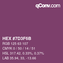 Color code: HEX #7D3F6B | qconv.com