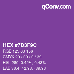 Color code: HEX #7D3F9C | qconv.com