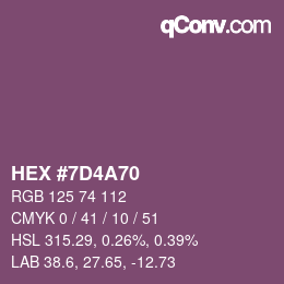 颜色代码: HEX #7D4A70 | qconv.com
