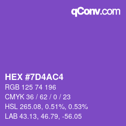 颜色代码: HEX #7D4AC4 | qconv.com