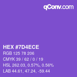 Color code: HEX #7D4ECE | qconv.com