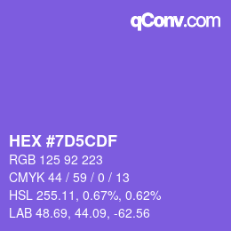 Color code: HEX #7D5CDF | qconv.com
