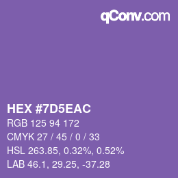 Color code: HEX #7D5EAC | qconv.com