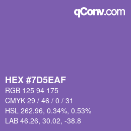 Color code: HEX #7D5EAF | qconv.com