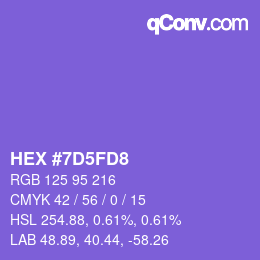 颜色代码: HEX #7D5FD8 | qconv.com