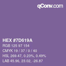 Color code: HEX #7D619A | qconv.com