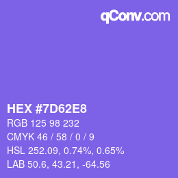 Color code: HEX #7D62E8 | qconv.com