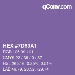 Farbcode: HEX #7D63A1 | qconv.com