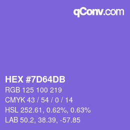 カラーコード: HEX #7D64DB | qconv.com