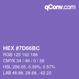 Color code: HEX #7D66BC | qconv.com