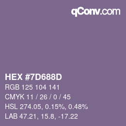 Farbcode: HEX #7D688D | qconv.com