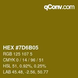 Color code: HEX #7D6B05 | qconv.com