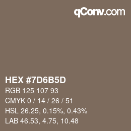 Color code: HEX #7D6B5D | qconv.com