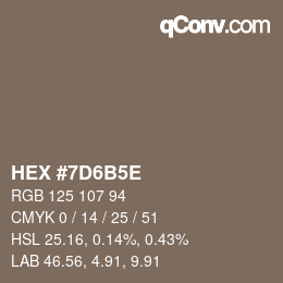 Color code: HEX #7D6B5E | qconv.com