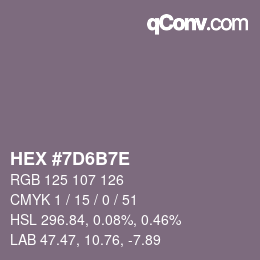 Color code: HEX #7D6B7E | qconv.com