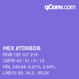 Color code: HEX #7D6BDB | qconv.com