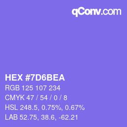 Color code: HEX #7D6BEA | qconv.com