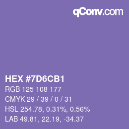 Color code: HEX #7D6CB1 | qconv.com