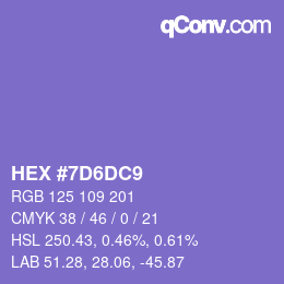 Color code: HEX #7D6DC9 | qconv.com