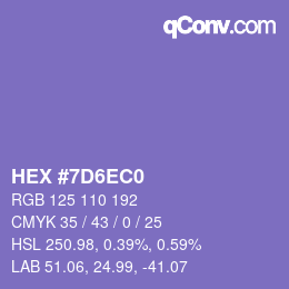 カラーコード: HEX #7D6EC0 | qconv.com