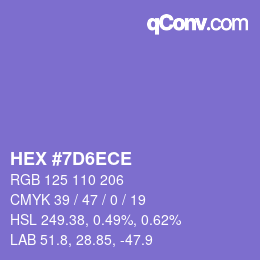 Color code: HEX #7D6ECE | qconv.com
