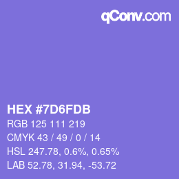 カラーコード: HEX #7D6FDB | qconv.com