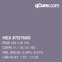 カラーコード: HEX #7D768D | qconv.com