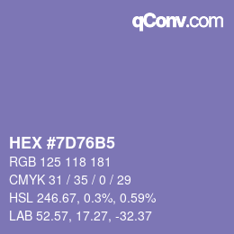 颜色代码: HEX #7D76B5 | qconv.com