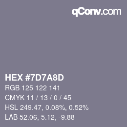 颜色代码: HEX #7D7A8D | qconv.com