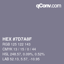 カラーコード: HEX #7D7A8F | qconv.com