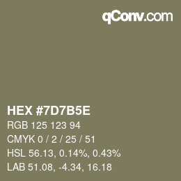 Farbcode: HEX #7D7B5E | qconv.com